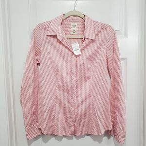 J. Crew pink tan button up long sleeve cotton size 8